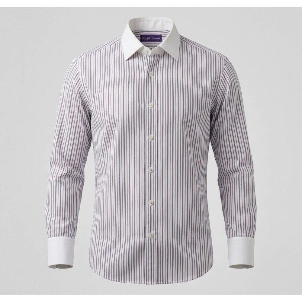 Ralph Lauren Purple Label Dress Shirt Mens XL 17 White Striped French Cuff Italy